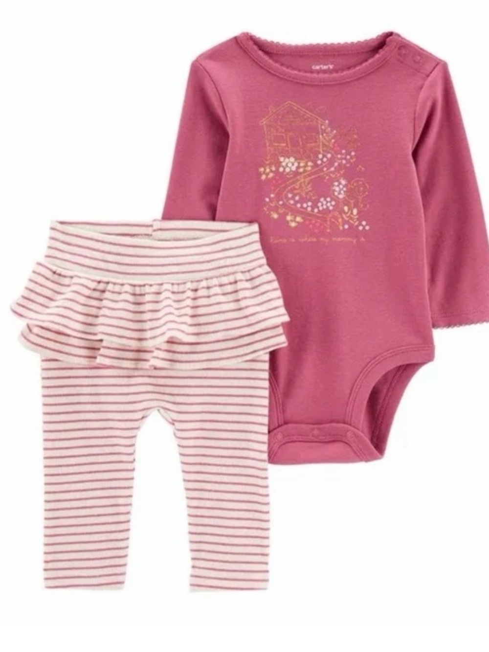 Carter's Rose Pink Long-Sleeve Bodysuit with Striped Ruffle Leggings
